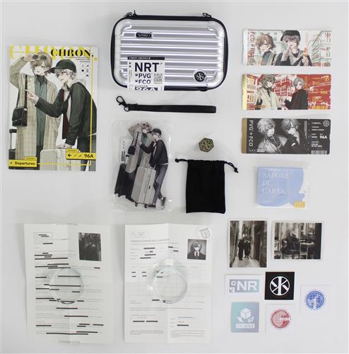 新刊セット(chron.+キャリー風ポーチ+アクリルスタンド+チケット風カード3枚+ステッカーセット+ピンバッジ+紙せっけん+ペーパー2枚+ブロマイド2枚) 【にじさんじ】[U助|eins][APPLE BOMB]