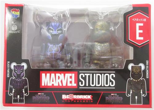 【未開封】Happyくじ BE＠RBRICK MARVEL STUDIOS ペアボックス賞 BE＠RBRICK 100% 2体セット (ボールチェーン付き) E. BLACK PANTHER&ERIK KILLMONGER