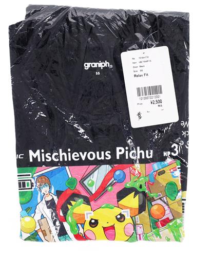 ポケットモンスター ポケモンカードゲーム×はじめしゃちょー×graniph Tシャツ いたずら好きのピチュー(P-Lab.) (ブラック/SSサイズ)