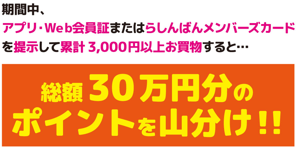 全店対象】お買い物で30万ポイント山分けキャンペーン | らしんばん