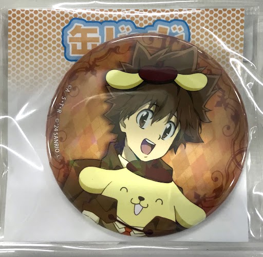 サンリオアニメストアくじ/eeoくじ 家庭教師ヒットマンREBORN!×SANRIO CHARACTERS C賞 ホログラム缶バッジ 沢田綱吉×ポムポムプリン A