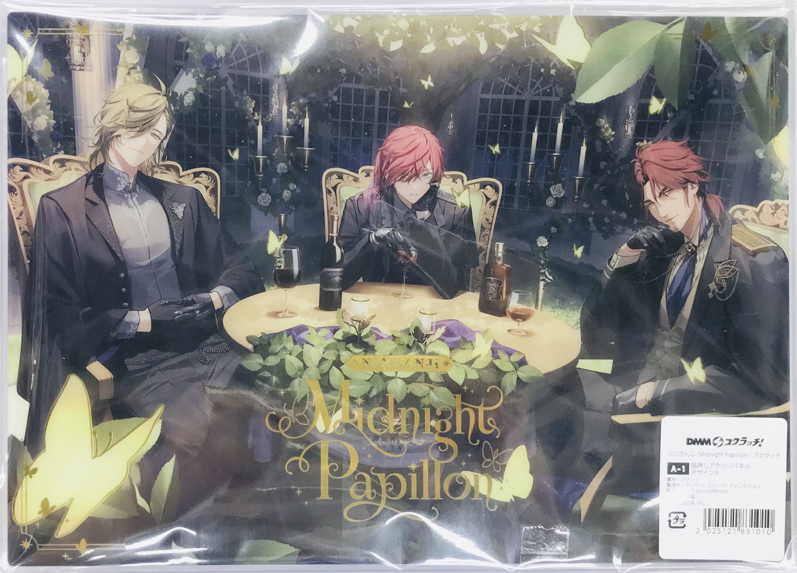 【未開封】DMMスクラッチ にじさんじ 「Midnight Papillon」 A-1賞 箔押しアクリルパネル デザイン A オリバー・エバンス&ローレン・イロアス&ベルモンド・バンデラス